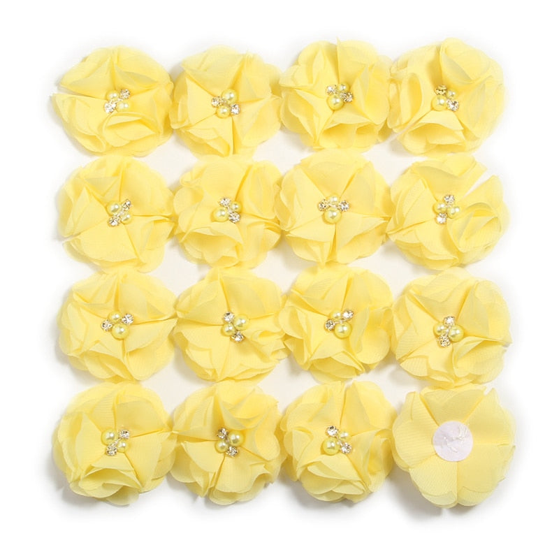 240PCS 5.5cm 2" Pearl Cluster Rhinestone Center Chiffon Hair Flower Hand Sewing Flower Boutique For Baby Headbands