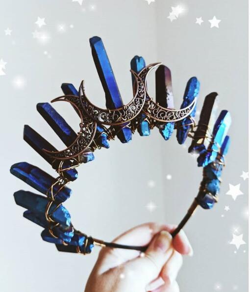 Accesorios de bruja joyería luna wicca mago corona diadema azul oscuro negro diadema regalo