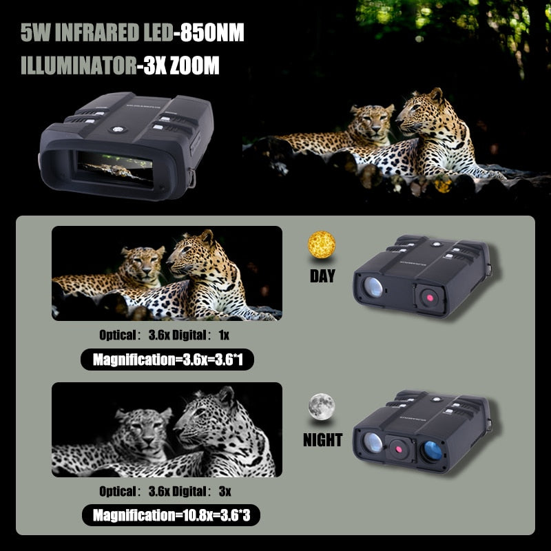 WILDGAMEPLUS WG500B 1080P HD Binoculares de visión nocturna 3.6-10.8 Zoom digital Infrarrojo Caza Visión nocturna Binocular IR Telescopio