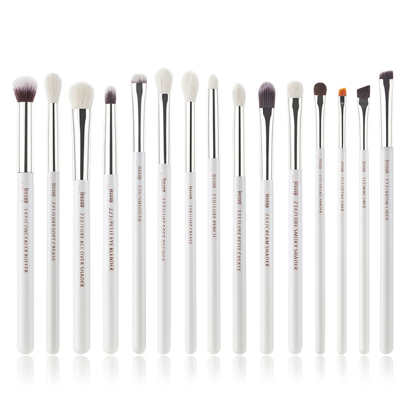 Jessup Makeup Brushes Set 15pcs Eye Brushes set Natural-synthetic Eyeshadow Eyeliner Eyebrow Blending Pearl White T217