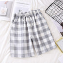 Couple pajamas summer cotton gauze shorts Japanese style simple elastic waist casual large size lattice men and women home pants