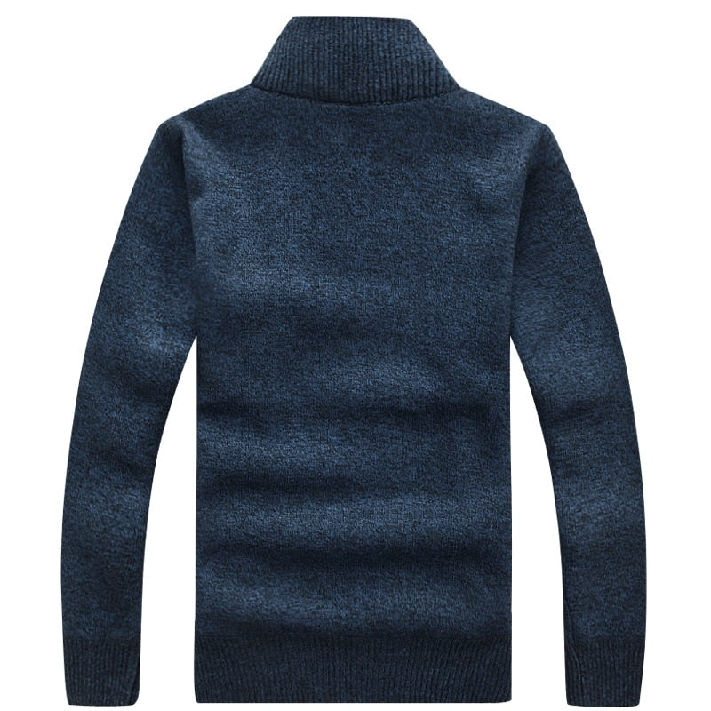 Nuevo suéter de invierno para hombre, suéter de punto, suéter informal grueso de lana polar para hombre, suéter de bolsillo cálido con cuello de pie