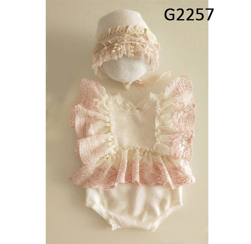 Newborn Photography Props Hat Baby Lace Romper Bodysuits Outfit Photography Girl Dress Photo Shoot Costume