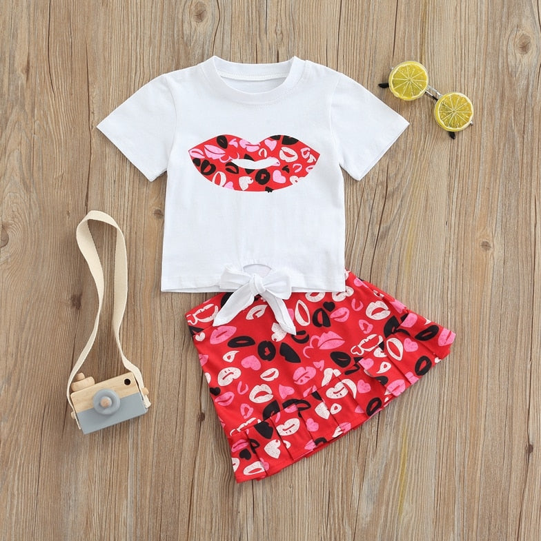 Neue Kleinkind Kinder Baby Mädchen Valentinstag Kleidung Langarm Liebe Herz Gedruckt Shirt Tops Tutu Rock 2 Stücke Outfits Set