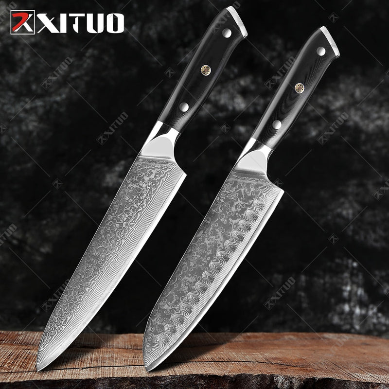 XITUO Damasco Chef cuchillo 1-8 piezas profesional Japón Sankotu Cleaver hueso cuchillos utilidad Kiritsuke pelado cuchillo de cocina