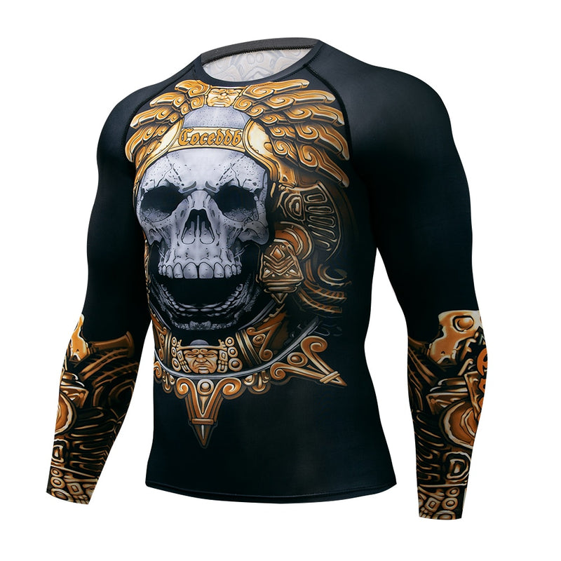 Men Compression t shirt Quick Dry Tight Sport Fitness T-Shirts Male Running 3D Aztec Running Gym Breathable T-shirt MMA T Shirt