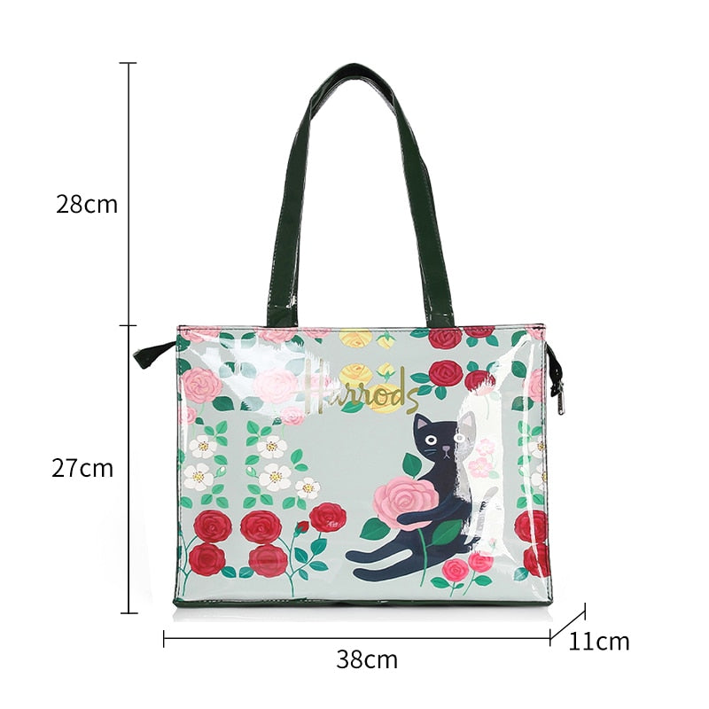 London Style PVC Reusable Shopping Purses Large Eco Friendly Flower Women&