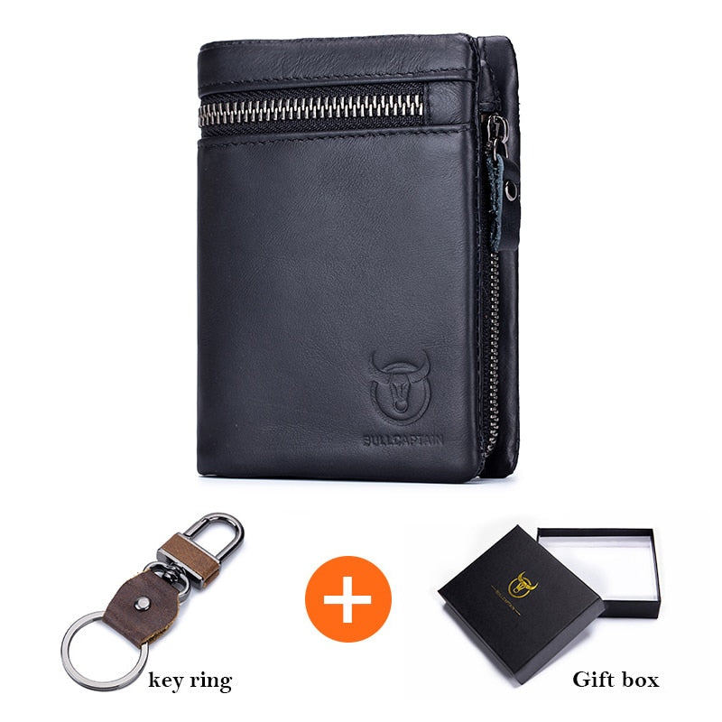 BULLCAPTAIN Short Tri-Fold Buckle Zipper Wallet Men&