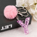 1PC Keyring Pink Color English Letter Keychain with Puffer Ball  26 English word Glitter Resin A TO Q Handbag Charms for Woman