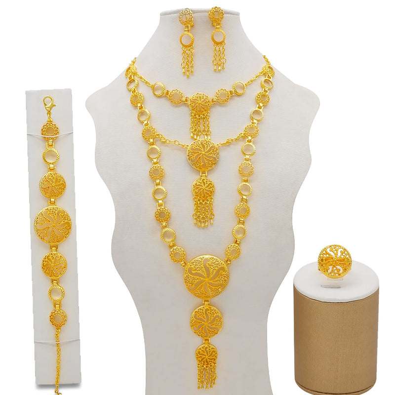 Dubai Schmuck Sets Gold Farbe Halskette &amp; Ohrring Set für Frauen Afrikaner Frankreich Hochzeit Schmuck Äthiopien Brautgeschenke