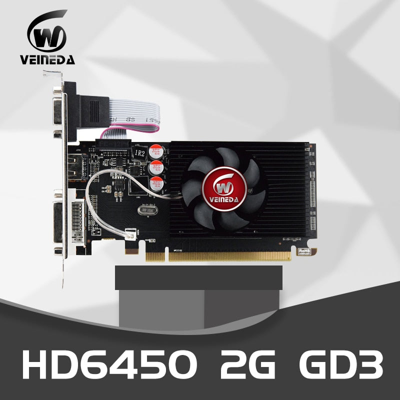 Veineda Grafikkarten GPU HD6450 2GB DDR3 64Bit VGA Grafikkarten PCI Express Für ATI Radeon Gaming Refurbished