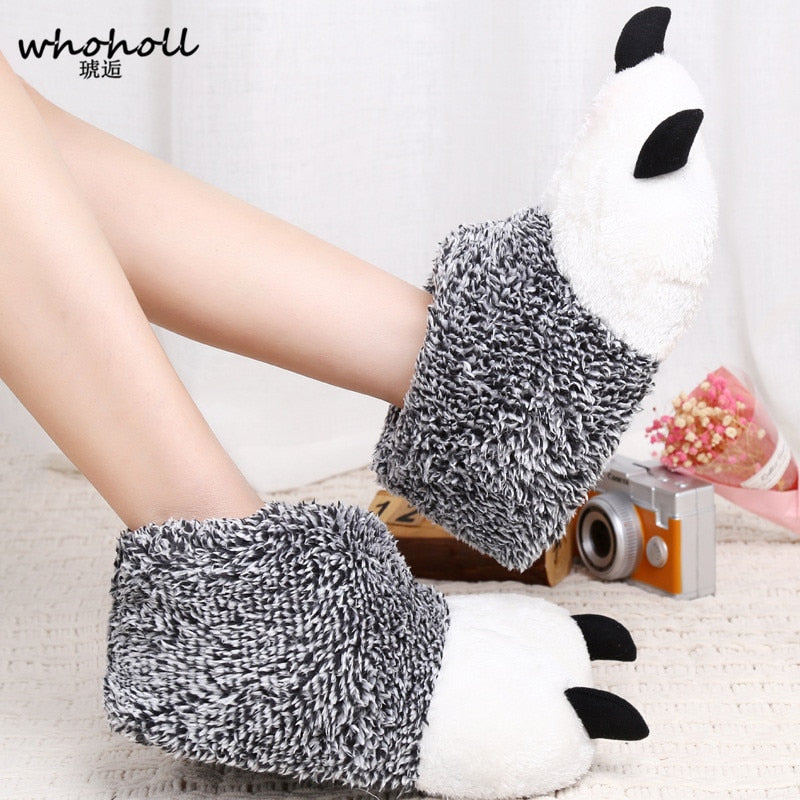 WHOHOLL Winter Warm man women Home slippers Animal panda Paw Plush Slippers female Thermal Soft Cotton indoor house shoes