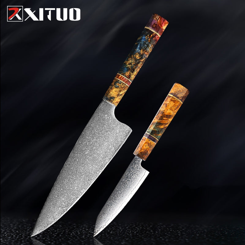 XITUO Chef's Nakiri cuchillo 67 capas japonés Damasco acero Damasco Chef cuchillo 8 pulgadas Damasco cuchillo de cocina madera solidificada HD