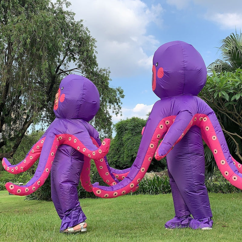 Eltern - Kinder Lila Octopus Aufblasbare Kostüme Halloween Cosplay Familienfeier Cosplay Kostüm Walking Maskottchen Rollenspiel Disfraz