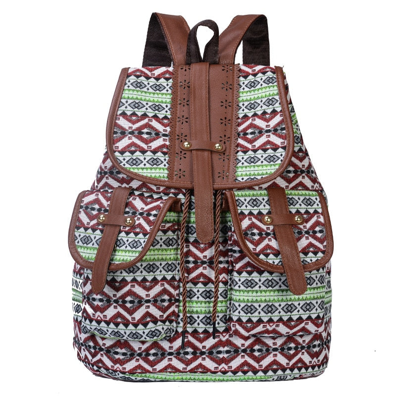 New style backpack retro pattern canvas female bag fashion travel drawstring backpack multifunctional student school bag