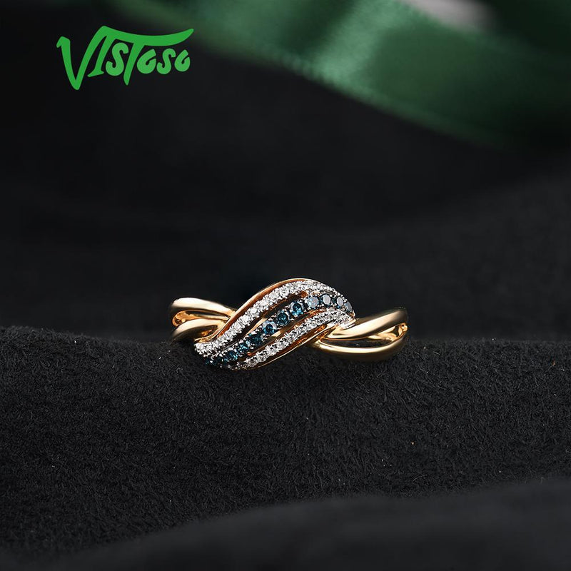 VISTOSO Genuine 14K 585 Yellow Gold Sparkling Fancy Blue Diamond Ring For Women Luxury Engagement Anniversary  Lady Fine Jewelry