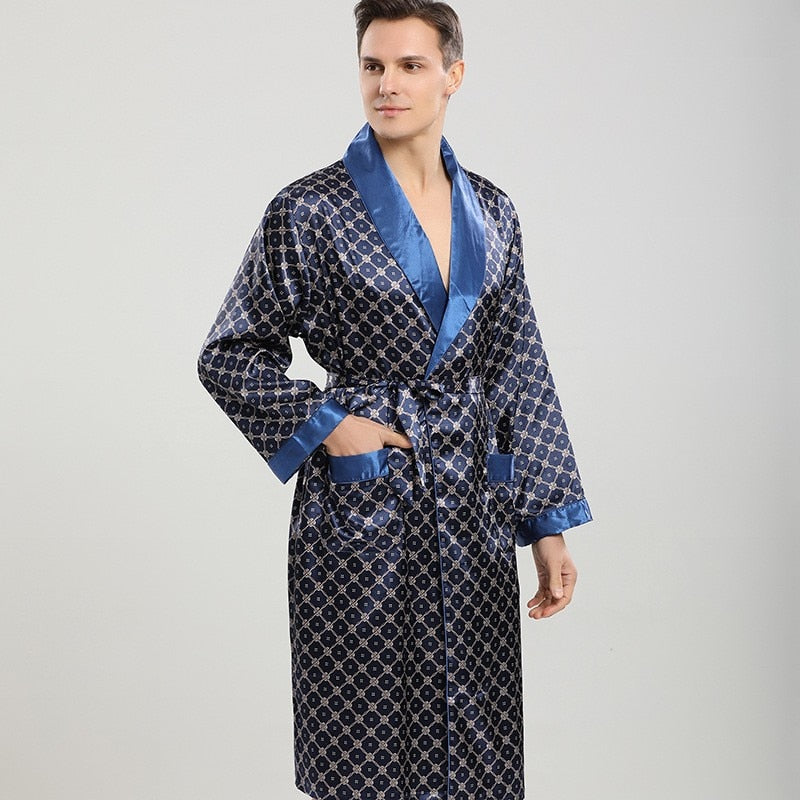 Men Robe Sets Satin Kimono Gown Male Sleepwear Bathrobe Faux Silk 2PCS Robe&amp;Shorts Suit Casual Nightwear Lounge Wear Homewear