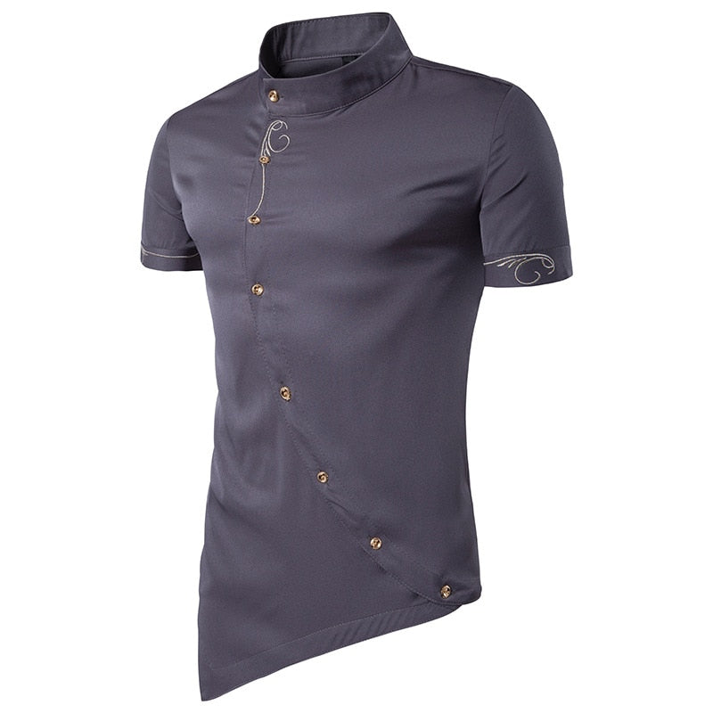 Camisa de manga corta de alta calidad para hombres, Tops de marca 2020, camisas de vestir con botones oblicuos con personalidad,