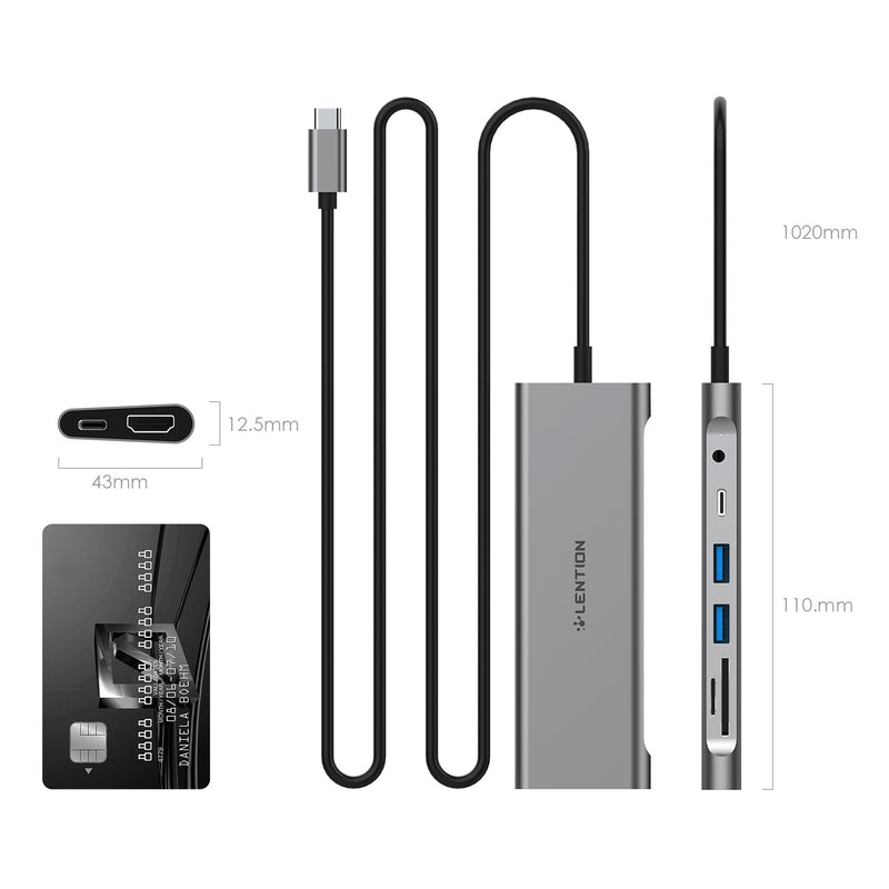 Lention USB C Hub Type-C Docking Station Long Cable USB 3.0 4K HDMI Card Reader Charging Adapter MacBook Pro Air Laptop Splitter