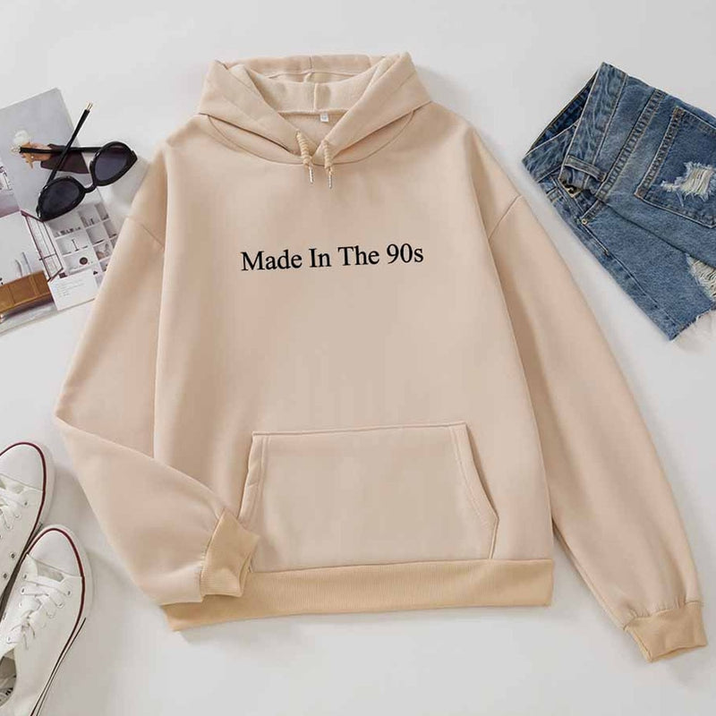 Cool Oversized Women Hoodies Made In The 90s Letter Print Sweatshirt Womens Winter Warm Streetwear Pullovers Thick Hoodie