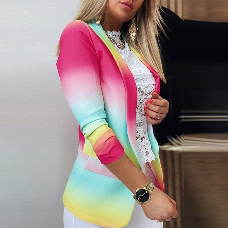 2021 Neue Frauen Elegante Blazer Kleidung Arbeitskleidung Dame ColorBlock Casual Coat Tops