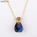 Faceted Natural Labradotite Perfume Bottle Pendant Connector Gold Plating Gems Stones Essential Oil Necklace for Women PB001-8