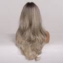 EASIHAIR Grey Ombre Wavy Wigs Long Synthetic Wigs for Women Wigs with Bangs Natural Hair Wigs Heat Resistant Cosplay Wigs