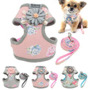Dog Harness Leash Set Fashion Lovely Floral Breathable Adjustable Cat Harness Vest for Small Medium Dogs Cats Leashes Outdoor
