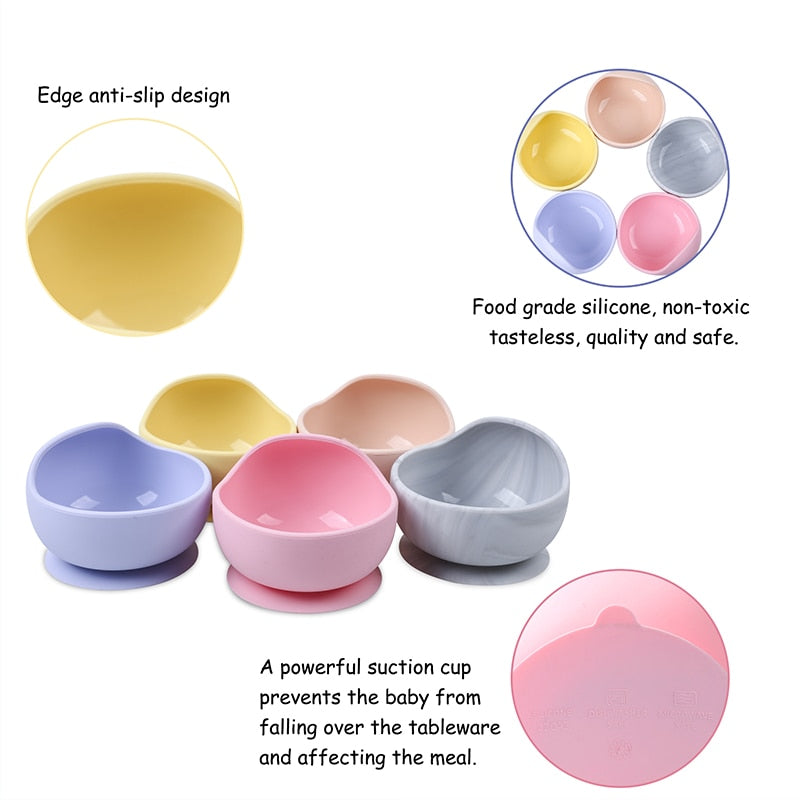 5Pcs/1Set Silicone Baby Feeding Bowl Tableware Waterproof Spoon Non-Slip Crockery BPA Free Silicone Dishes for Baby Tableware