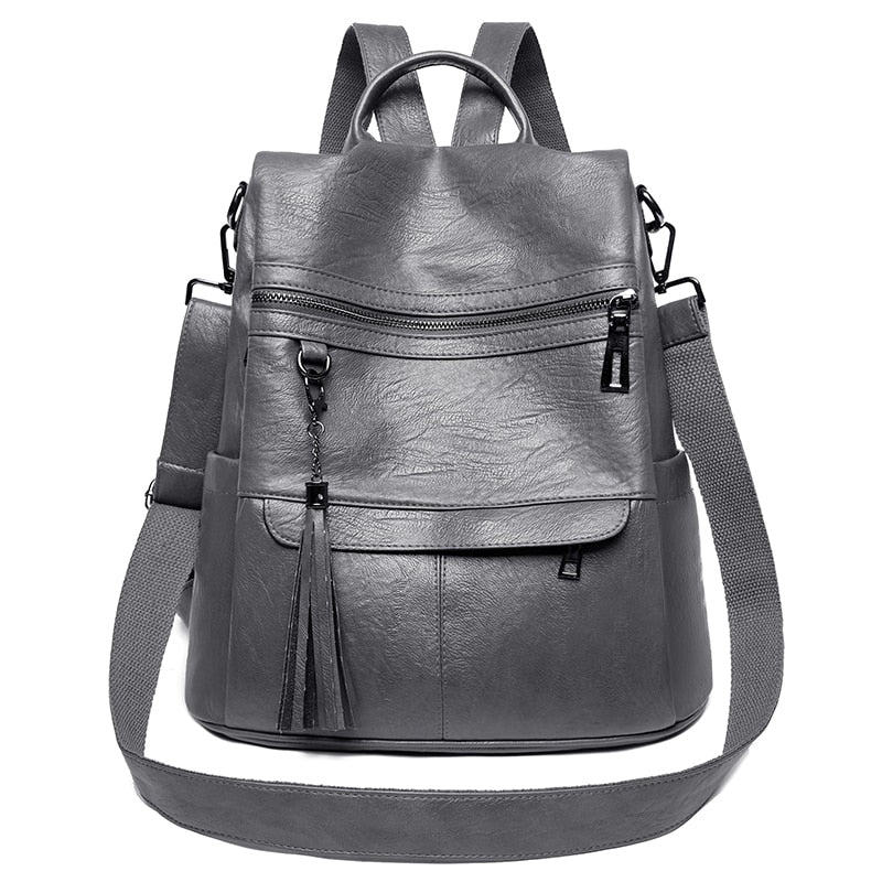 New Women Backpacks Soft Leather Fashion Casual Tassel Bags Female Shoulder Bag Large Capacity School Backpack for Teenage Girls