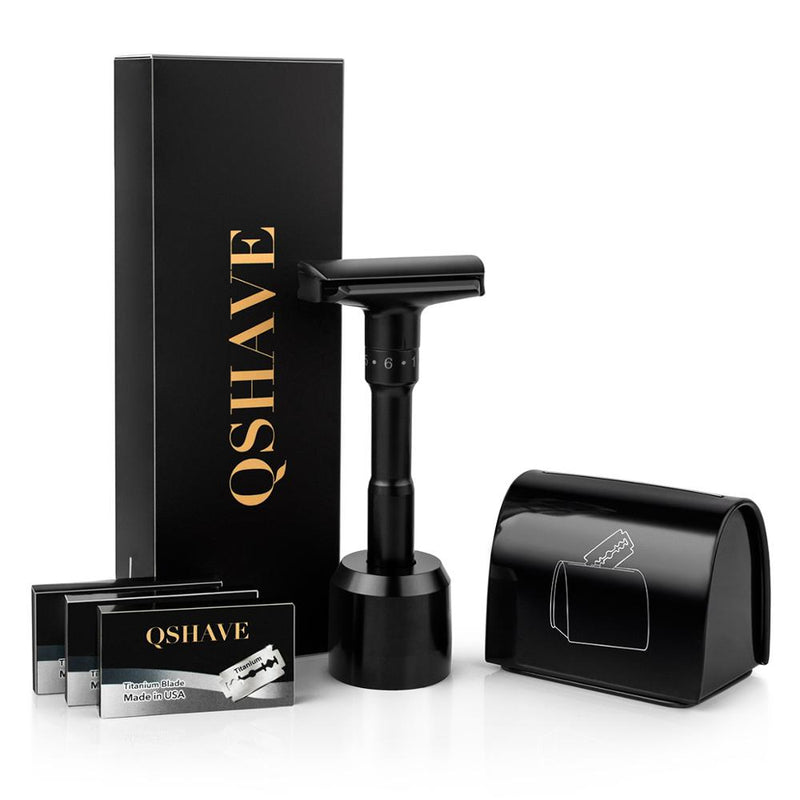 QShave Luxurious Black Adjustable Safety Razor kit  Men&