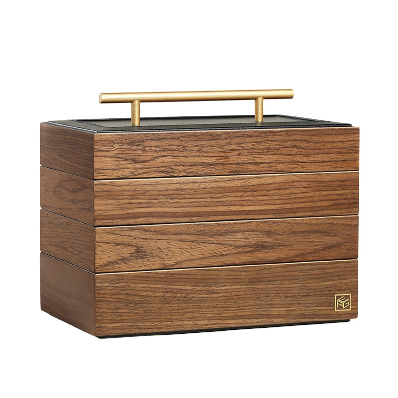 Casegrace, joyero grande de madera de lujo con asa, 4 capas, pendiente, anillo, collar, caja de almacenamiento de joyería, organizador, ataúd