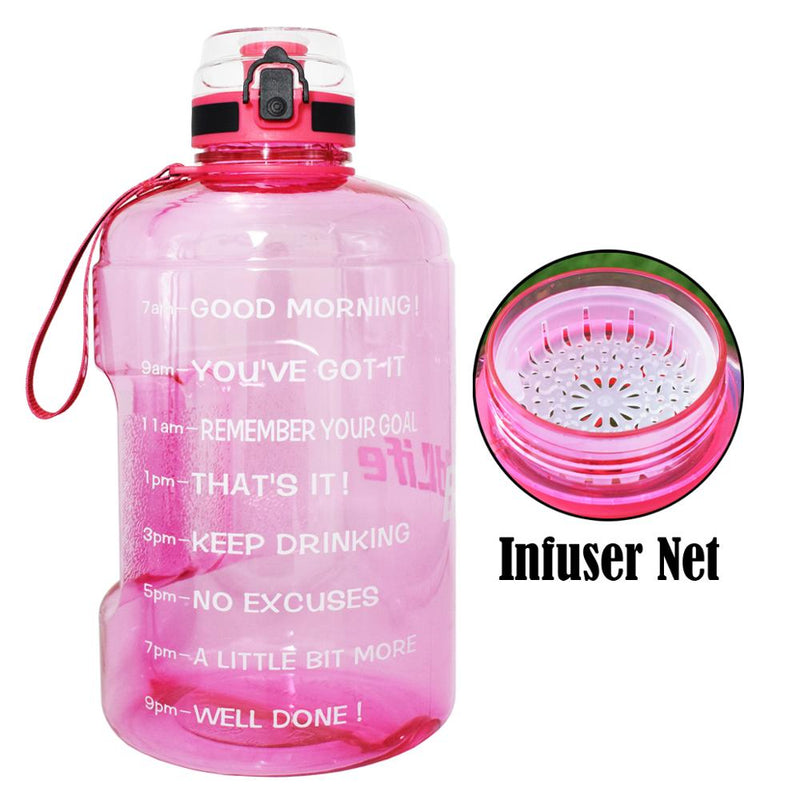 QuiFit 128oz 73oz 43oz 1 Gallon Water Bottle With Time Markings Filter Net Fruit Infuse BPA Free Motivational Sports Drink Jug