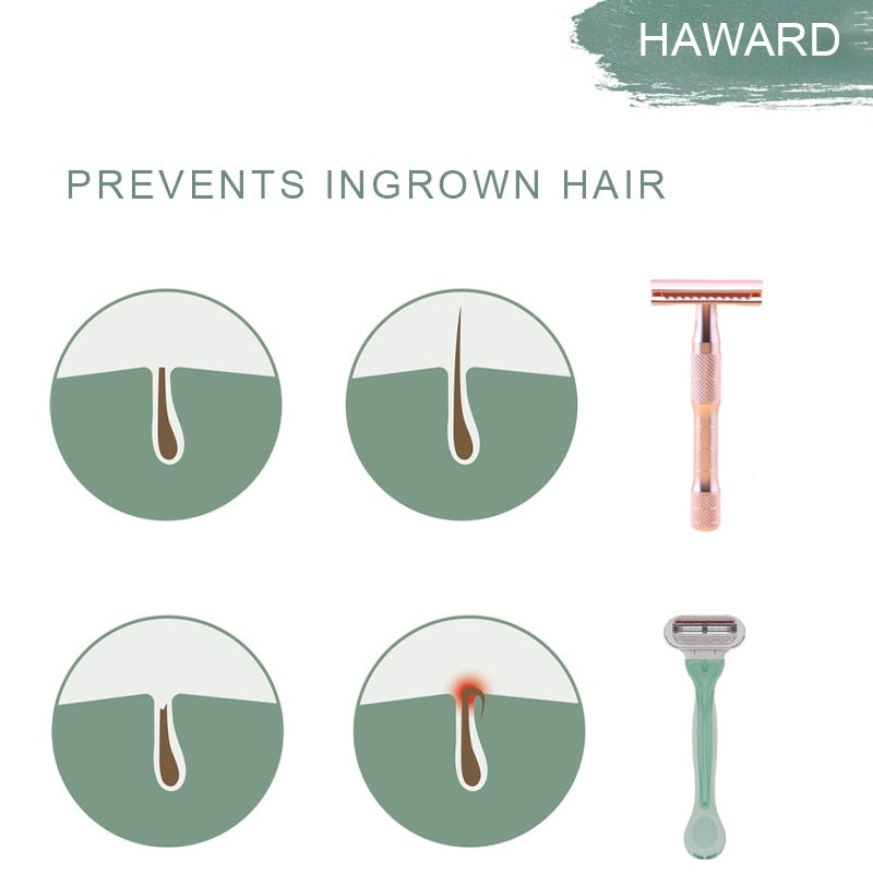HAWARD Matte Black Safety Razor Fits All Double Edge Razor Blades Classic Manual Metal Razor For Men&amp;Women,20 Shaving Blades