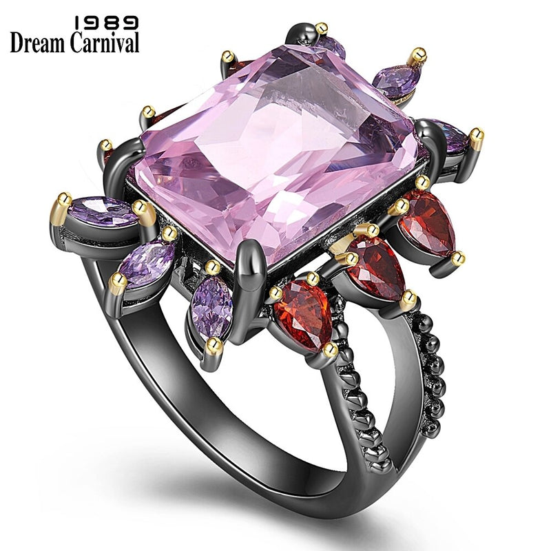 DreamCarnival1989 New Stunning Statement Ring for Women Dazzling Pink Zircon Wedding Party Must Have Hot Selling Jewelry WA11875
