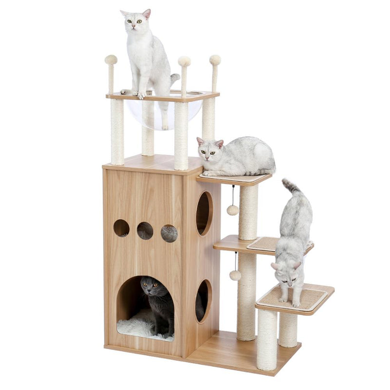 Torre de actividades para gatos moderna con árbol para gatos de varios niveles de pulgadas con postes para rascar sisal hamaca y juguete para gatos con percha superior extragrande