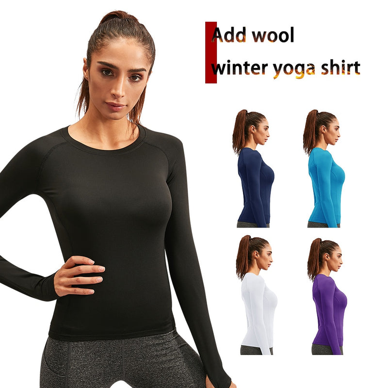 Yuerlian 15% Elasthan Add Wool Damen Fitness Strumpfhosen T-Shirt Workout Bluse Sport Running Sportswear Langarm Gym Yoga Shirt