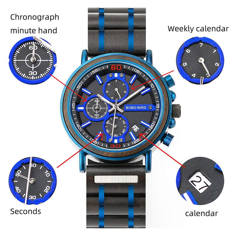 Bobo Bird, relojes para hombre, reloj de pulsera para hombre, relojes de pulsera de cuarzo para hombre, cronógrafo masculino, reloj luminoso Orologio Uomo, regalo personalizado