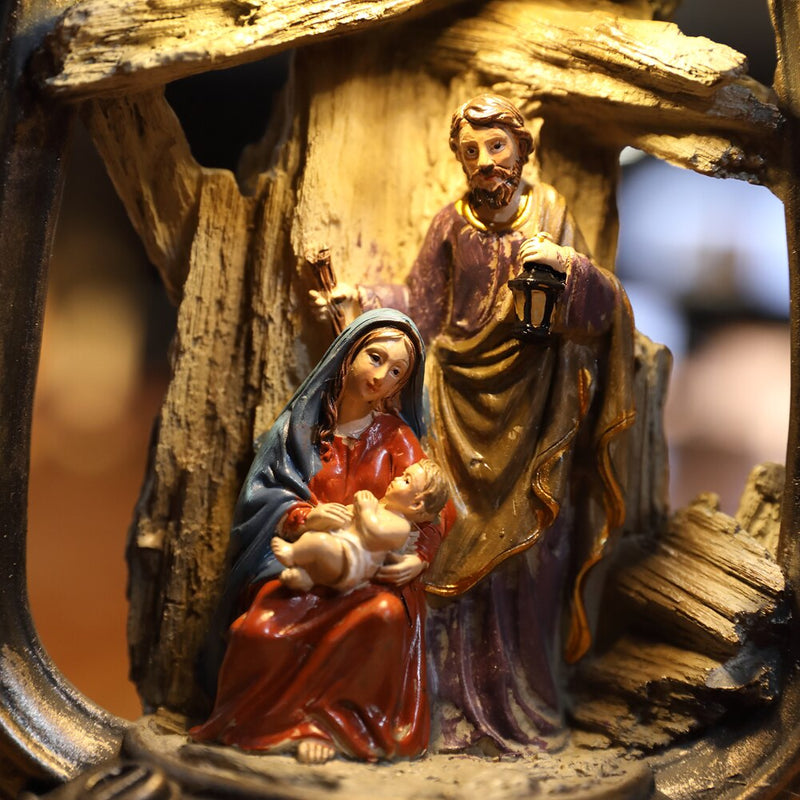 Decoraciones para el hogar Natividad Set Jesús Estatuilla Cristo Nacimiento Escenas Sagrada Familia Estatua Árbol de Navidad Decoración LED Católico Regalo