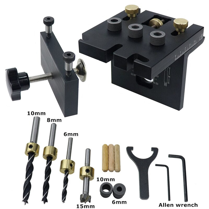 3 in 1 Woodworking Doweling Jig Kit With Positioning Clip Adjustable Drilling Guide Puncher Locator Carpentry Tools