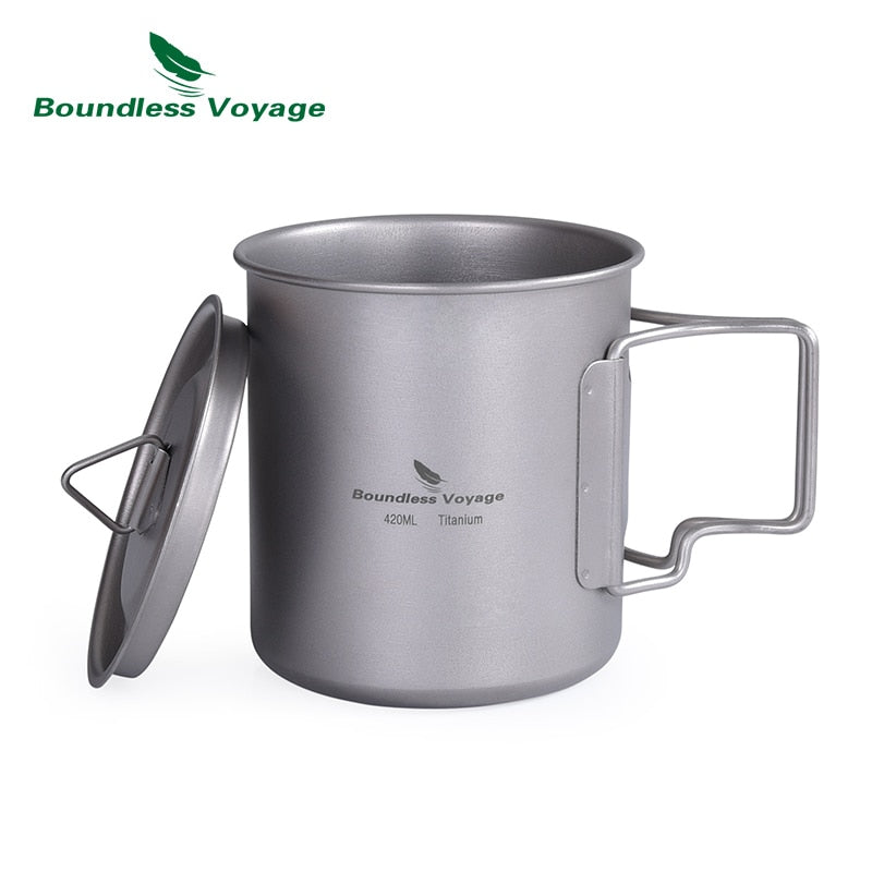 Boundless Voyage 420ml Titanium Cup With Cup Lid Camping Mug Outdoor Water Tea Cup