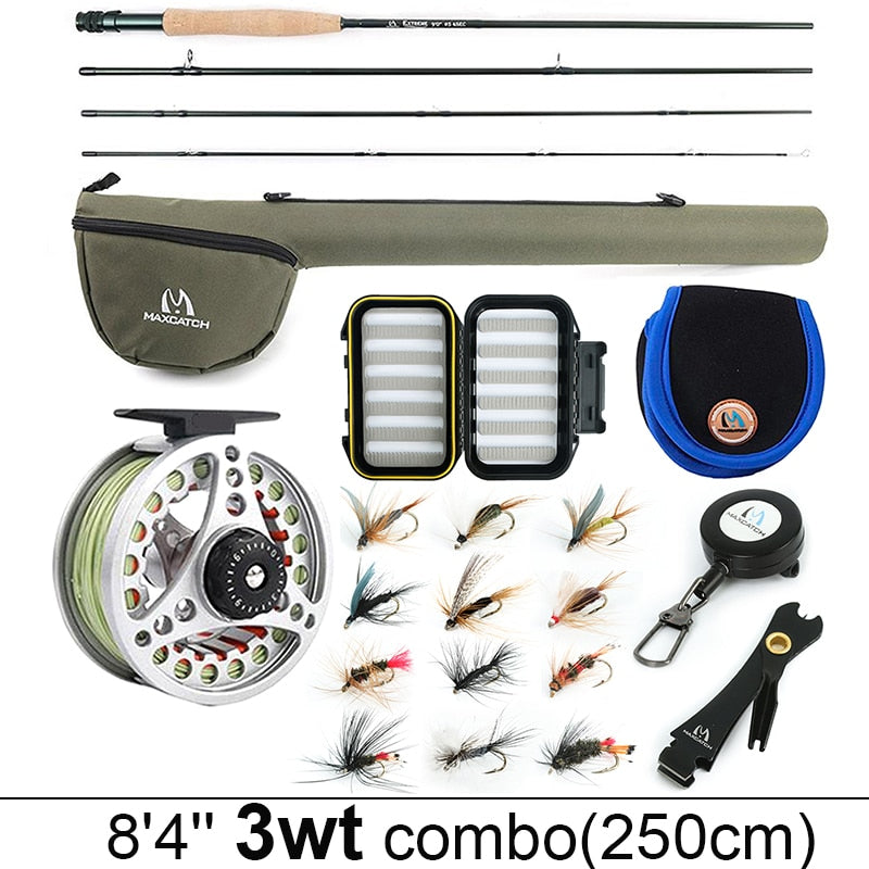 Maximumcatch 3-8WT Fliegenruten- und Rollen-Kombi-Set 8'6''/9' Mittelschnelle Fliegenrute Vorgespulte Fliegenrolle &amp; Schnur &amp; Dreiecksrohr