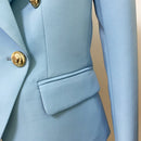 HIGH STREET Newest 2022 Designer Jacket Fashion Women's Classic Slim Fitting Double Breasted Lion Buttons Blazer Baby Blue