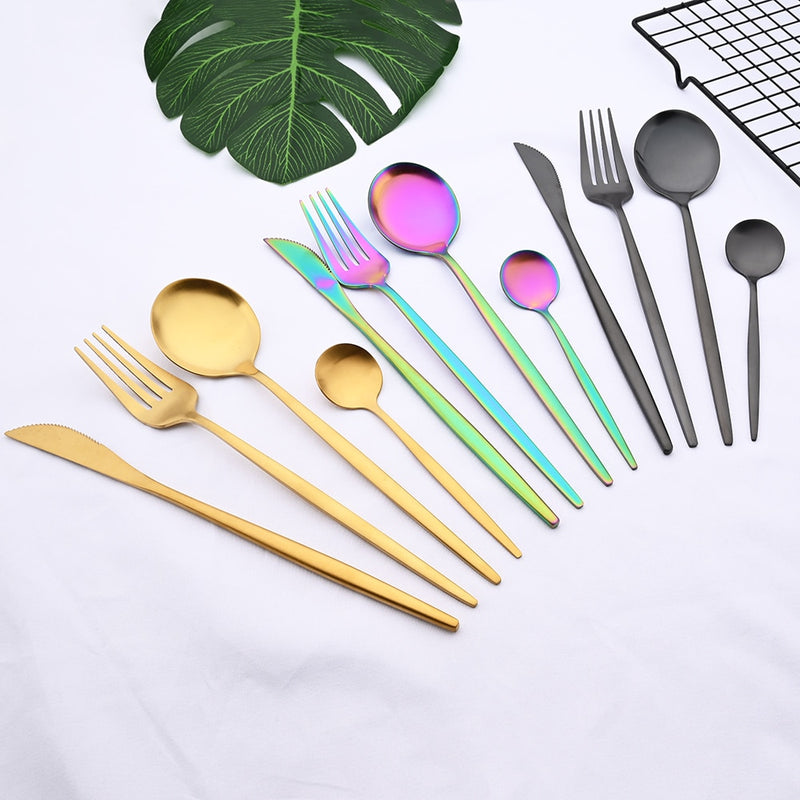 24Pcs Gold Matte Dinnerware Cutlery Set Stainless Steel Flatware Set Dinner Kniffe Fork Spoon Silverware Set Kitchen Tableware