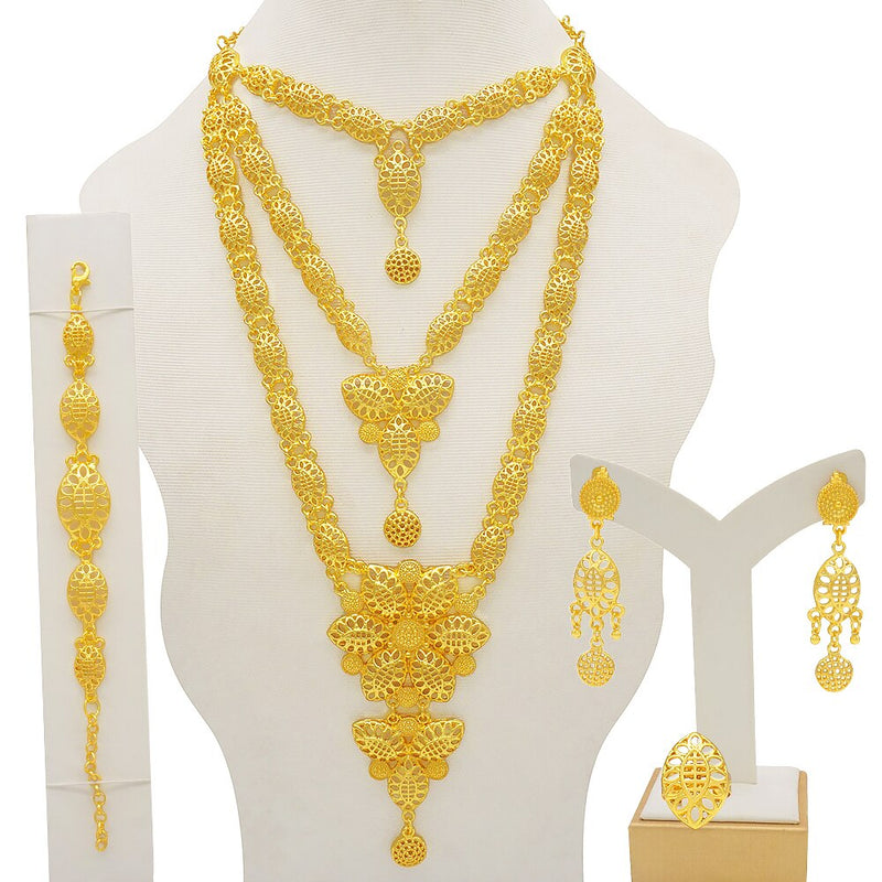 Dubai Jewelry Sets Gold Color Necklace &amp; Earring Set For Women African France Wedding Party Jewelery Ethiopia Bridal Gifts