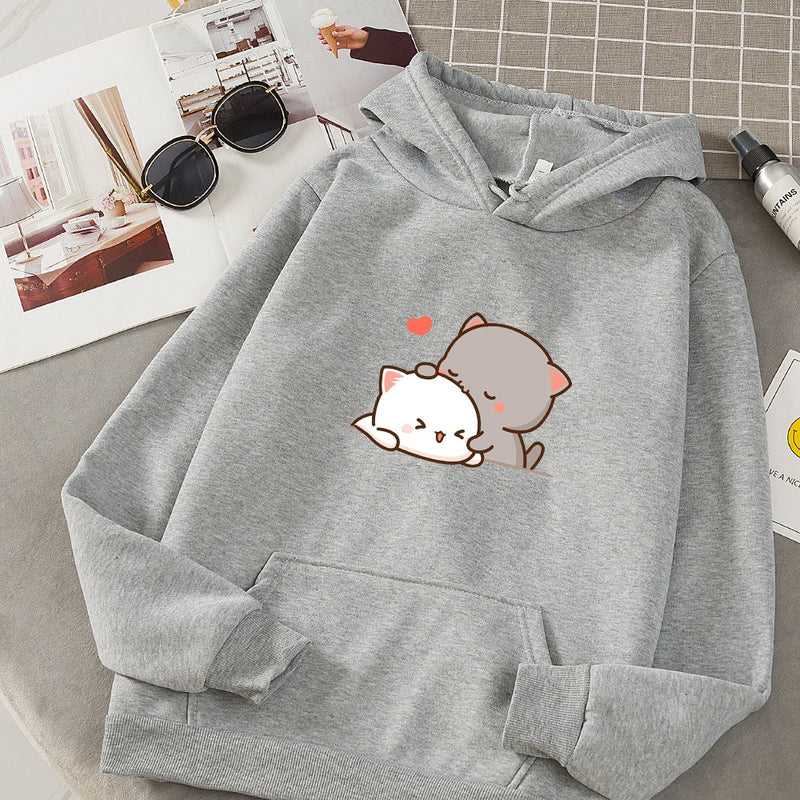 Sudadera con capucha de otoño para mujer, sudadera de moda coreana para mujer, jersey de Anime Kawaii, ropa de calle, sudaderas de talla grande para parejas