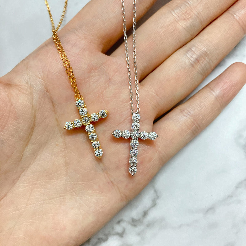 BOEYCJR 925 Silver D color 1.1ct 3mm Moissanite VVS1 Cross Pendant Necklace for Women or Men