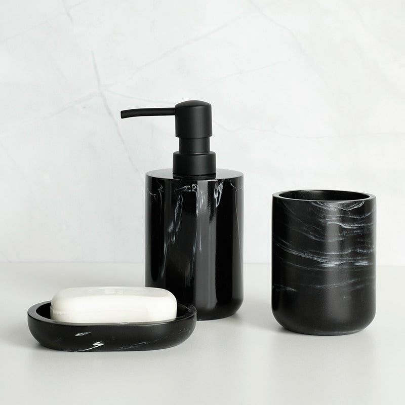 Black Bathroom Accessory Resin Toothbrush Holder Toilet Brush Soap Dispenser Pump Bottle Soap dish Mouthwash Cup