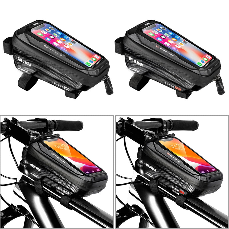 WILD MAN 1L MTB Bike Bag Bicycle Touch Screen Saddle Pouch Waterproof Top Tube Hard Shell Case Cycling Bicicleta  Accessories