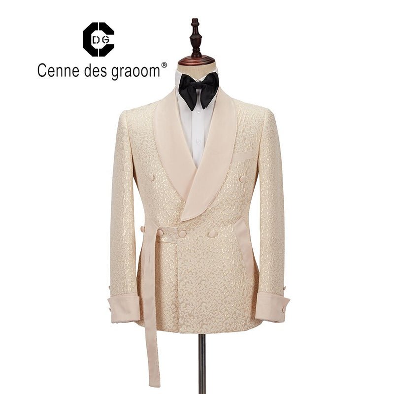 Cenne Des Graoom New Men Suit Tailor-Made Costume 2 Pieces Blazer Pants Shawl Lapel Satin Wedding Party Groom Tuxedo On Stage